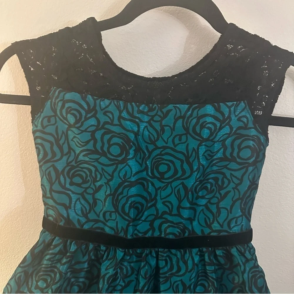 Gymboree Girl Emerald Green Black Lace Rose Holiday Party Dress Sleeveless 6